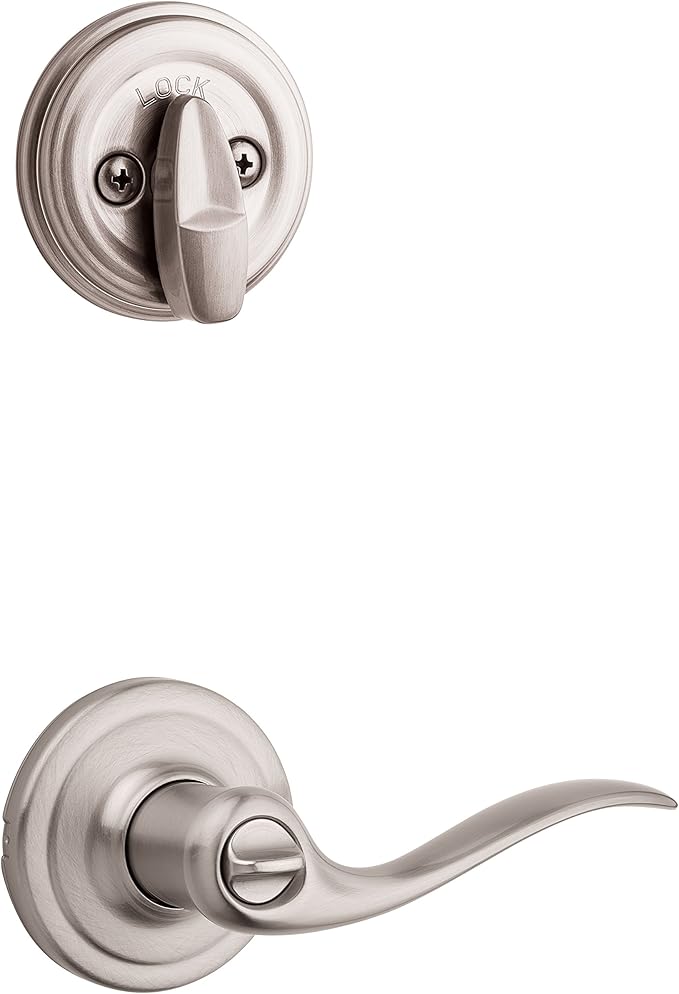 Kwikset 991 Tustin Entry Lever and Single Cylinder Deadbolt Combo Pack featuring SmartKey in Satin Nickel, Model Number: 99910-040