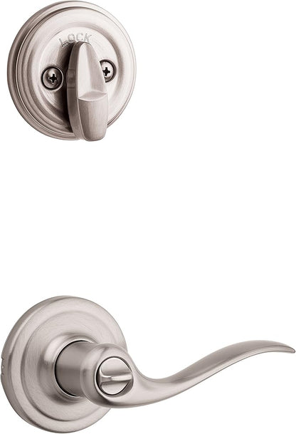 Kwikset 991 Tustin Entry Lever and Single Cylinder Deadbolt Combo Pack featuring SmartKey in Satin Nickel, Model Number: 99910-040