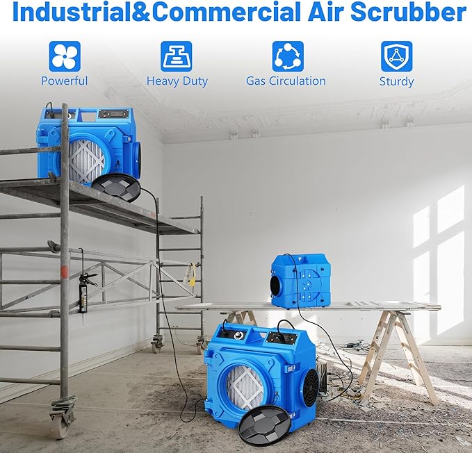 Air Scrubber with 3 Stage Filtration, 550CFM HEPA Air Scrubber Commercial Industrial Grade, Heavy Duty Air Cleaner with MERV-10 Filter, HEPA/Activated Carbon Filter