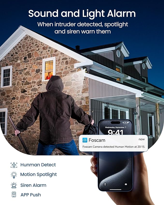 FOSCAM 5MP Security POE IP Camera Outdoor/Indoor, 3K Home Security Surveillance Cameras with 2-Way Talk, Color Night Vision, Spotlight, Compatible with Alexa IP66,Gray