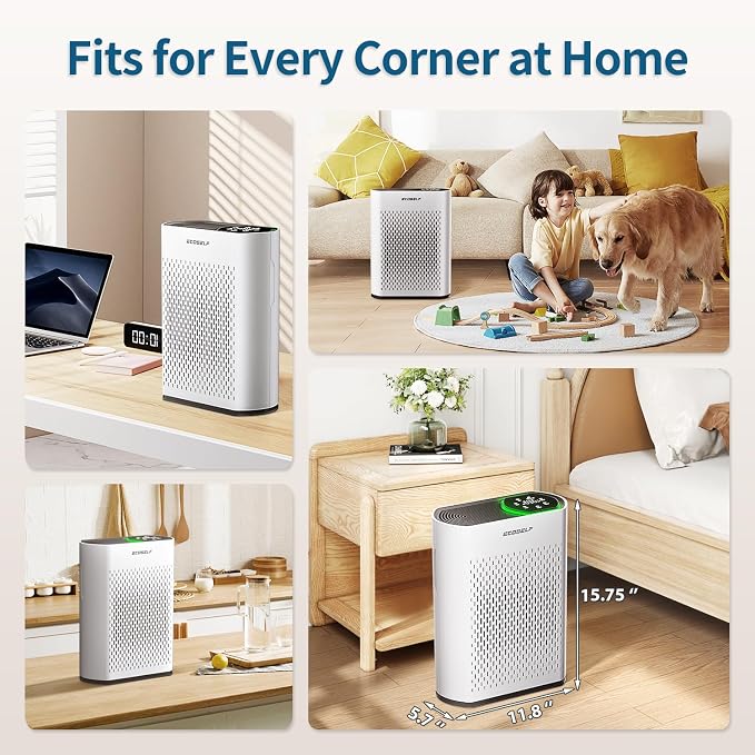 Air Purifier for Large Room, Cleans 2,400 ft² in 30 Mins, 3-Stage True HEPA, 360° Airflow, Large Touch Display Control, Real-Time Air Quality (PM2.5) Display, Ultra-Quiet 20dB Sleep Mode, HAP602 White