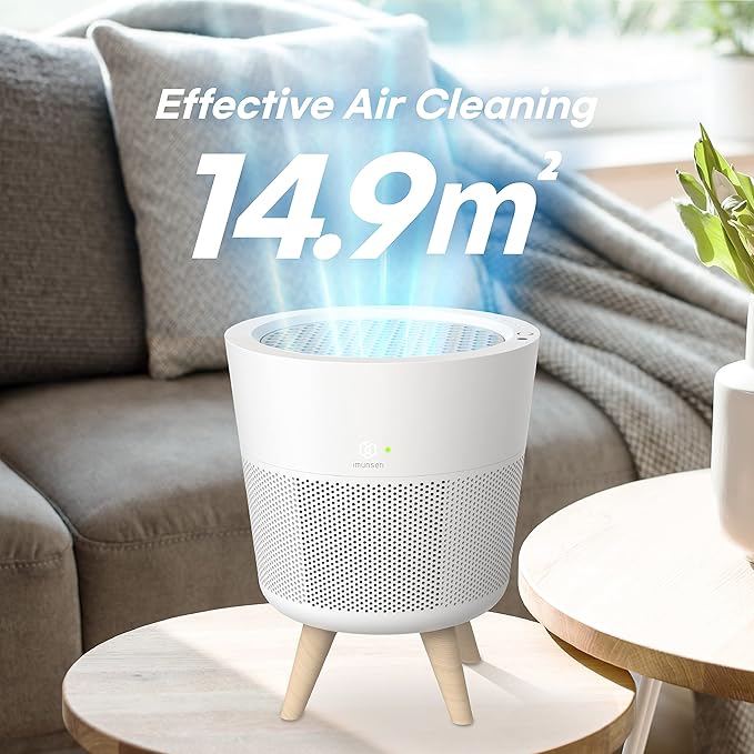 IMUNSEN M-002W True HEPA 13 Filter Air Purifier for Home, Bedroom with Deodorization Filter, Quiet Auto Sleep Mode, 99.97% Pollen, Smoke, Office and Bedroom, Pets, Made in Korea - White