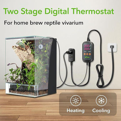 BN-LINK Digital Temperature Controller Thermostat Outlet with Heating Cooling Mode, 2-Stage Outlet Thermostat Controller Plug for Reptiles Aquarium Carboy Homebrew Breeding Fermenter Seed Germination
