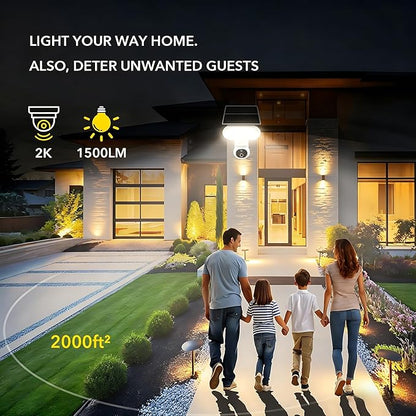 Solar Floodlight Camera with 1500LM Bright Lights-2K Wireless Outdoor Security PT Cam, Motion Activated Color Night Vision Illuminates Entire Yard & Driveway, No Monthly Fee, 64GB SD Card Included