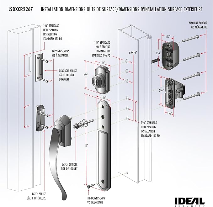 Ideal Security Pull Handle Set with Keyed Deadbolt, Screen Door Handle, Storm Door Handle, Matte Black (4-Piece Set)