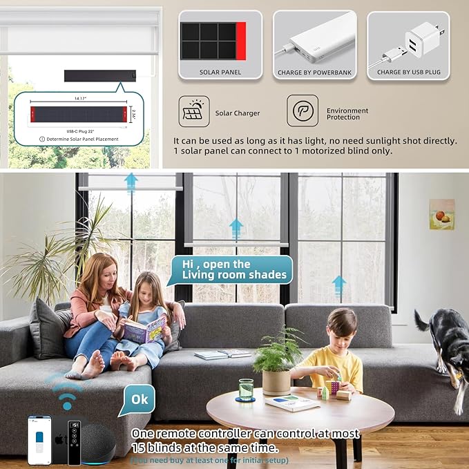SmartWings Motorized Light Filtering Shades, Work with Matter Homekit Z-Wave Zigbee Alexa Google, 50% Blackout PVC Free Smart Blinds for Windows Cordless Window Shades with Remote Customized, White