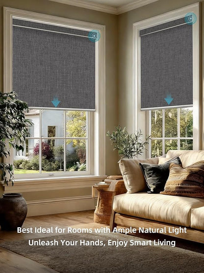 SmartWings Motorized Smart Blinds with Remote, Custom Automatic 100% Blackout Roller Shade Compatible with Alexa/Homekit/Google, Electric Smart Blinds for Indoor Windows, Bouvardia Medium Grey