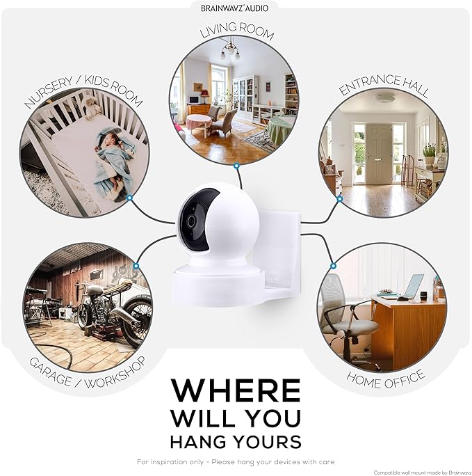 BRAINWAVZ Wall Mount for Kasa EC70 Spot & 2K Indoor Pan/Tilt, Adhesive Holder for TP Link Spot Smart Security Cameras, Installs in Minutes, No Mess Hanger Bracket (White)