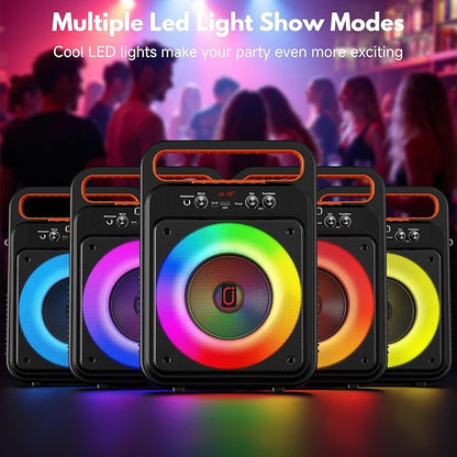 JYX Karaoke Machine with 2 Wireless Microphones, Portable Bluetooth Karaoke Speaker for Adults, PA System Speaker with LED Lights Support REC/USB/AUX/TF for Outdoors Home Party (MS79)