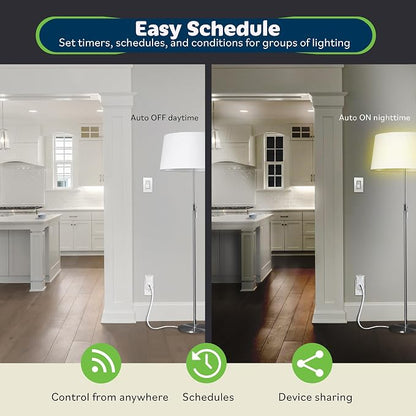 TOPGREENER Smart Wi-Fi Switch, Control Lighting from Anywhere, in-Wall, Single Pole or 3-Way, No Hub Required, Works with Amazon Alexa and Google Assistant, TGWF15S, White