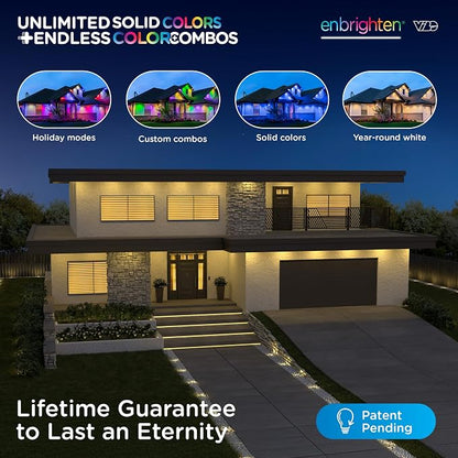 Enbrighten Accent Permanent Outdoor Lights, 50ft, 12 Lights, Smart | White Cord, RGBWIC LEDs, Weatherproof, Cuttable, Link to 200ft, Christmas, App Control, Works with Alexa & Google Home