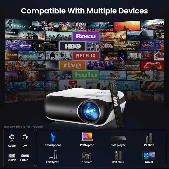Official Licensed Google TV - HAPPRUN Native 1080P Outdoor Smart Projector | Google TV • 10K+ Apps • 4K Decoding • Dolby & AirPlay • Wi-Fi & Bluetooth • Outdoor Ready • Plug & Play • PS5 Compatible