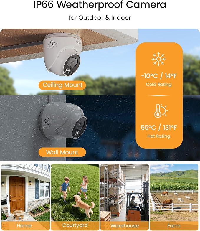 Anlapus 4K Security Camera System, 4Pcs 8MP Wired Dome Cameras, 1TB HDD
