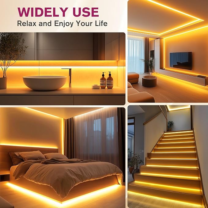 EMITEVER COB LED Strip Lights Warm White, 2700K Tape Light Premium High Density, DC 24V, 360+Lumens/ft, 5120LEDs/Spool, Ra 90+, 32.8ft/10m,UL Listed 5 Year After-Service(Power Supply Sold Separately)