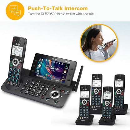 AT&T 5-Handset DECT 6.0 Cordless Home and Business Phone with Answering Machine, 5" Color Display, One-Touch Shortcut, Conference, Intercom, Smart Call Blocker, Bluetooth Connect to Cell: DLP73590