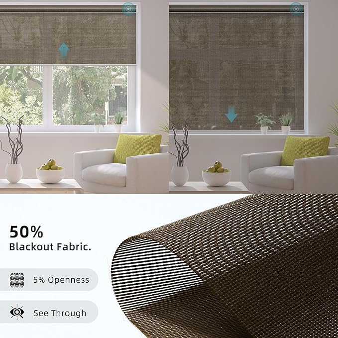 SmartWings Motorized Smart Blinds for Windows in Light Filtering, Electric Remote Roller Shades Compatible with Alexa/Google Home/Homekit, Custom Up to 110”W x 148”H, 5% Openness PVC Free Cocoa