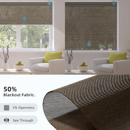 SmartWings Motorized Smart Blinds for Windows in Light Filtering, Electric Remote Roller Shades Compatible with Alexa/Google Home/Homekit, Custom Up to 110”W x 148”H, 5% Openness PVC Free Cocoa
