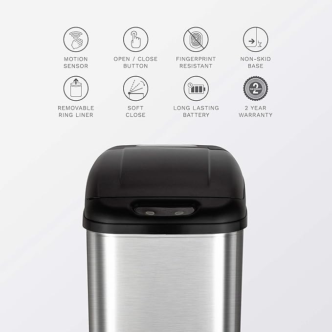 NINESTARS DZT-50-6 The Original Automatic Motion Sensor Trash Can, 13.2 Gal. / 50 L., Stainless Steel