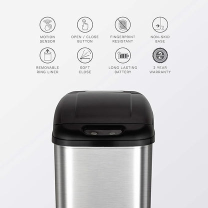 NINESTARS DZT-50-6 The Original Automatic Motion Sensor Trash Can, 13.2 Gal. / 50 L., Stainless Steel