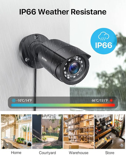 ZOSI 3K Lite Wired CCTV Camera System, 2 X 2MP Bullet Cameras, NO HDD | AI Human/Vehicle Detection, 5MP Lite H.265+, 8 Channel Surveillance DVR, IP66 Weatherproof Camera, 80ft Night Vision