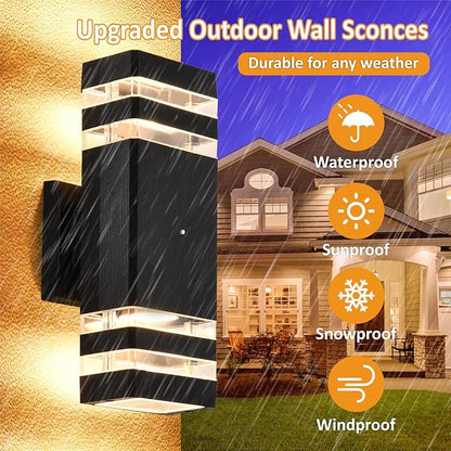 Dusk to Dawn Outdoor Wall Lights, 2 Pack Up and Down Outdoor Lights for House, Waterproof Aluminum Exterior Lighting Fixtures for Porch Garage