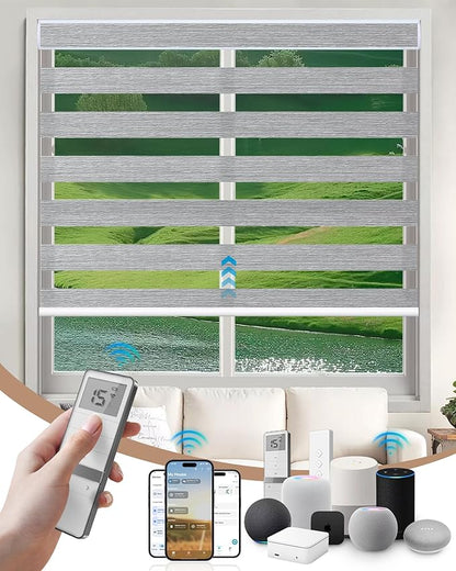 Kincmo Motorized Blinds with Remote, Motorized Zebra Shades Work with Apple Homekit,Alexa,Google Home, Customized Electric Blinds with Remote,App,Voice Control (70% Blackout Galaxy Grey)