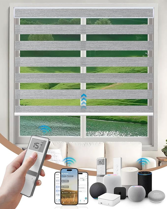 Kincmo Motorized Blinds with Remote, Motorized Zebra Shades Work with Apple Homekit,Alexa,Google Home, Customized Electric Blinds with Remote,App,Voice Control (70% Blackout Galaxy Grey)