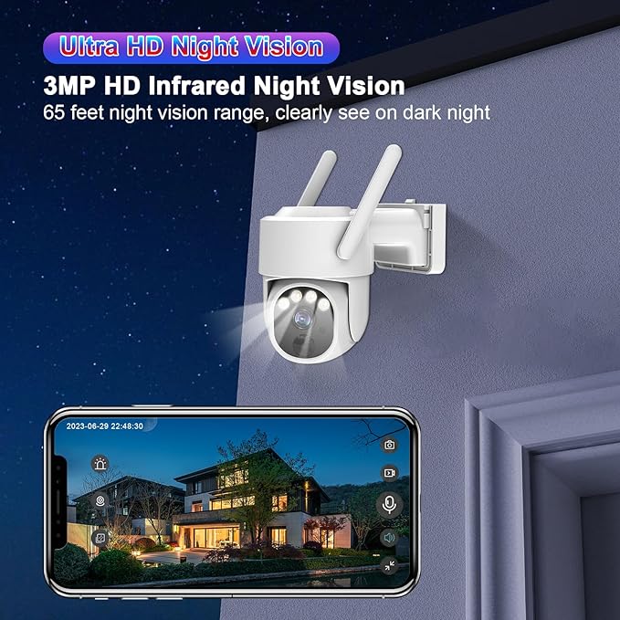 EVERSECU 2K Outdoor-Solar Security Camera Wireless with PTZ 360° View, Smart Siren, Spotlights, Color Night Vision, AI Human Detection, 2-Way Talk, Compatible with Alexa, Cloud/SD Card Storage(4pack)