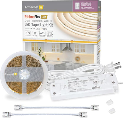 Armacost Lighting RibbonFlex LUX AC Dimmable White COB LED Strip Light Kit Soft White 3000K 421570