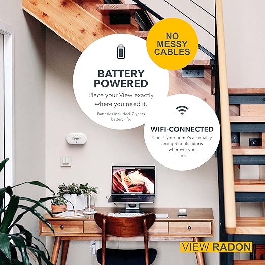 Airthings 2989 View Radon - Radon Monitor with Humidity & Temperature Detector - Battery Powered Mobile APP, WiFi, Alerts & Notifications