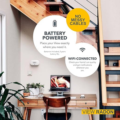 Airthings 2989 View Radon - Radon Monitor with Humidity & Temperature Detector - Battery Powered Mobile APP, WiFi, Alerts & Notifications