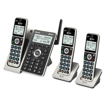 AT&T BL3107-3 DECT 6.0 3-Handset Cordless Phone, Titanium Black | Bluetooth Connect to Cell, Smart Call Blocker, Digital Answering System, Extended Range, Big Buttons