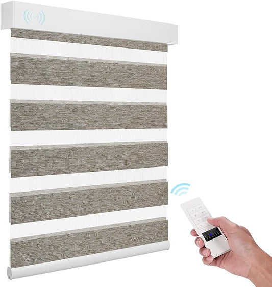 ACMEART Motorized Zebra Blinds,Smart APP & Remote Control Light Filtering Zebra Shades,Compatible with Alexa,Custom Size Electric Window Blinds for Home Office (Luxury Brown)