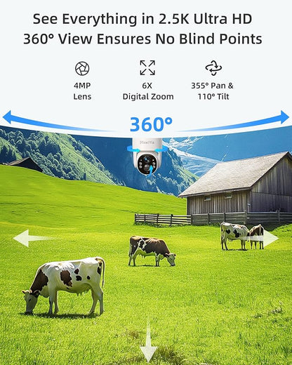 MaxiViz 4G LTE Outdoor Solar Powered Cellular Security Camera Wireless, Off-Grid Camera No WiFi Required, 2.5K UHD Color Night Vision, 360° Live View, Local/Cloud Storage, IP66 Weatherproof, SIM Card