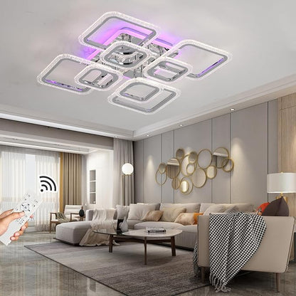 Modern 80W LED Ceiling Light, 8-Square Dimmable Flush Mount, Chrome | 4800LM with Remote, 3000K-6000K, Modern Ceiling Light Fixture for Living Room, Bedroom, Dining Room, Kitchen, Hallway
