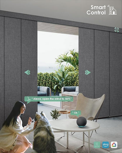Yoolax Custom XL Smart Sliding Door Blinds, Motorized Sliding Panel Blinds Compatible with Alexa, Fabric Blackout Vertical Rechargeable Battery Shades for Glass Doors(Fabric-Dark Grey)