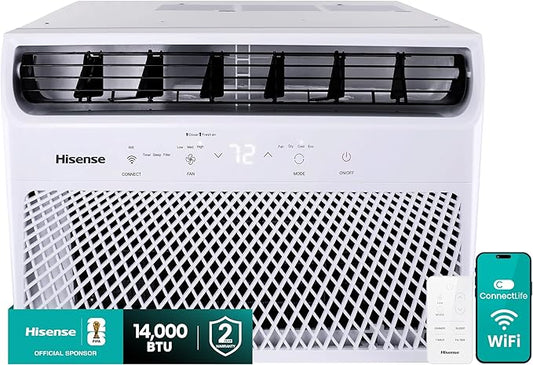 Hisense 14,000 BTU Smart Window Air Conditioner, 3 modes (Cooling, Fan, Dehumidifier), Easy Installation,Ultra Quiet, 2 Years Warranty