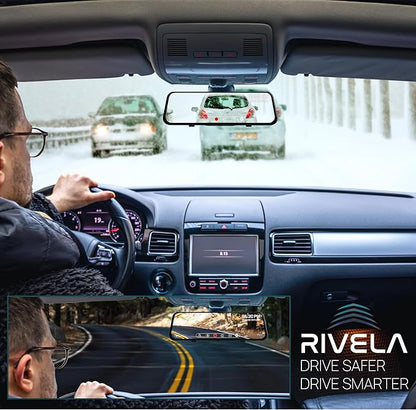 RIVELA 10” Rear View Mirror Camera - 4K Touchscreen Digital Rearview Mirror with GPS, G-Sensor, Loop Recording, Night Vision, 170° Wide Angle, Backup Dash Cam for Cars, Easy Installation
