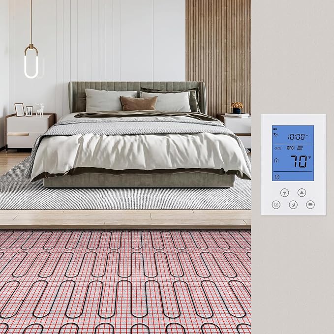 VEVOR Floor Heating Mat,100Sq.ft. 14℉-113℉ Electric Radiant Floor Heated Warm System with Digital Floor Sensing Thermostat, 110-120V Includes Installation Monitor, Adhesive Back for Easy Installation