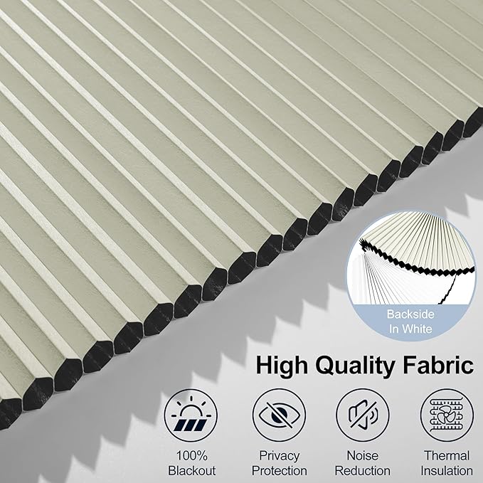 BERISSA Motorized Cellular Shades, Blackout Smart Honeycomb Blinds with Remote Control & Hub, Custom Room Darkening Automatic Cellular Window Blinds for Home Office, Living Room, Door,Beige
