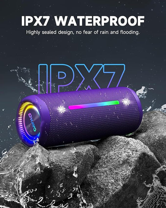 OHAYO Bluetooth Speaker, Portable Wireless, IPX7 Waterproof, Powerful 25W Sound, 24H Playtime, Dual Pairing, Active Bass, Colorful Lights, Bluetooth 5.3, Outdoor Speakers for Home/Party/Beach, Purple