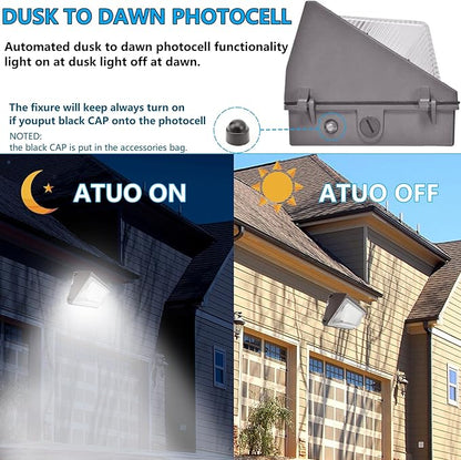 1-10V Dimmable 100W LED Wall Pack Light with Dusk to Dawn Photocell, 100-277V 14000LM 600-800W HPS/HID Equiv., 5000K Outdoor Security Lighting, ETL Commercial Wall Mount Lights for Building