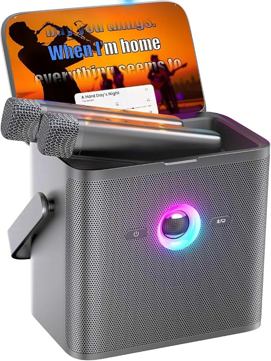 Ikarao Karaoke Machine for Adults, with Lyrics Display and Screen, Karaoke System for YouTube, 2 Wireless Microphones, Autotune & Echo, KaraFun Prime, Portable Karaoke Speaker for Home Outdoor Party