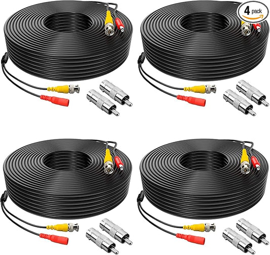 ABLEGRID® 4 Pack 100ft bnc Video Power Cable Security Camera Cable Wire Cord for CCTV dvr Surveillance System (Included 2X BNC to RCA connectors with Each Cable)