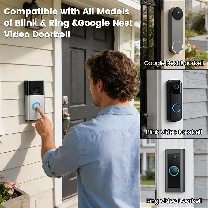 WiFi Doorbell Chime Extender for Ring, Blink & Nest - Indoor Plug & Play, 58 Ringtones, 5 Volume Levels, LED Flash Alert, Unlimited Expandable for Bedroom, Garage, Basement, Alexa Compatible