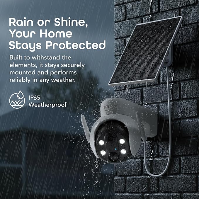 Geeni Insight 3MP Smart PTZ Solar Security Camera – Auto-Follow Motion Tracking, 2K HD Wire-Free Outdoor WiFi Camera with 3W External Solar Panel, 5200mAh Battery, & Two-Way Audio