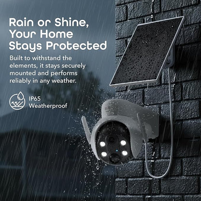 Geeni Insight 3MP Smart PTZ Solar Security Camera – Auto-Follow Motion Tracking, 2K HD Wire-Free Outdoor WiFi Camera with 3W External Solar Panel, 5200mAh Battery, & Two-Way Audio