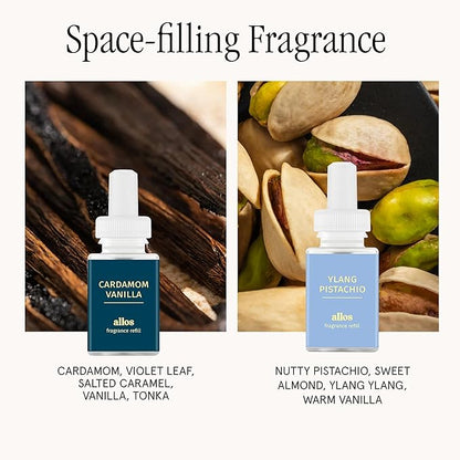 Pura Smart Home Fragrance Device Starter Set - Pura 4 - Scent Diffuser for Home - Includes Fragrance Aroma Diffuser - Square Box, Cardamon Vanilla and Ylang Pistachio Scent Refills