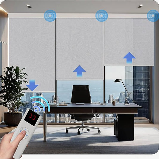 Motorized Blinds with Remote Cordless Automatic Motorized Shades Custom Blinds for Windows Smart Curtains Compatible with Alexa Google Home(Solar Grey,W24 x H72in)