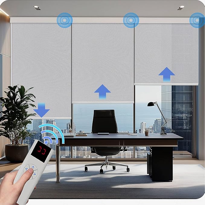 Motorized Blinds with Remote Cordless Automatic Motorized Shades Custom Blinds for Windows Smart Curtains Compatible with Alexa Google Home(Solar Grey,W28 x H72in)